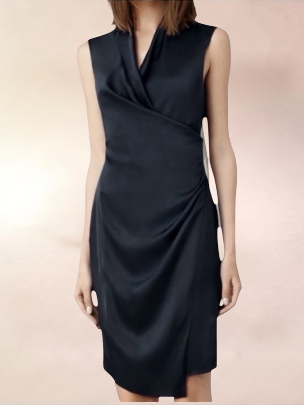 ALLSAINTS ARINA BLACK SATIN WRAP DRESS SIZE 4 - Picture 1 of 13
